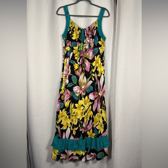 Vintage Faith Resortwear Beaded Tropical Blue Yellow Pink Dress - Picture 9 of 9